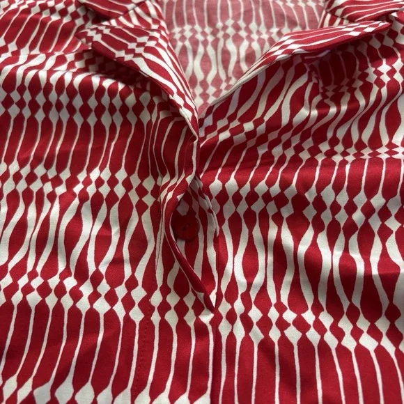 Vintage Carlisle Blouse Womens Size 14 Red White 100% Silk Tunic Button Front - Picture 4 of 8
